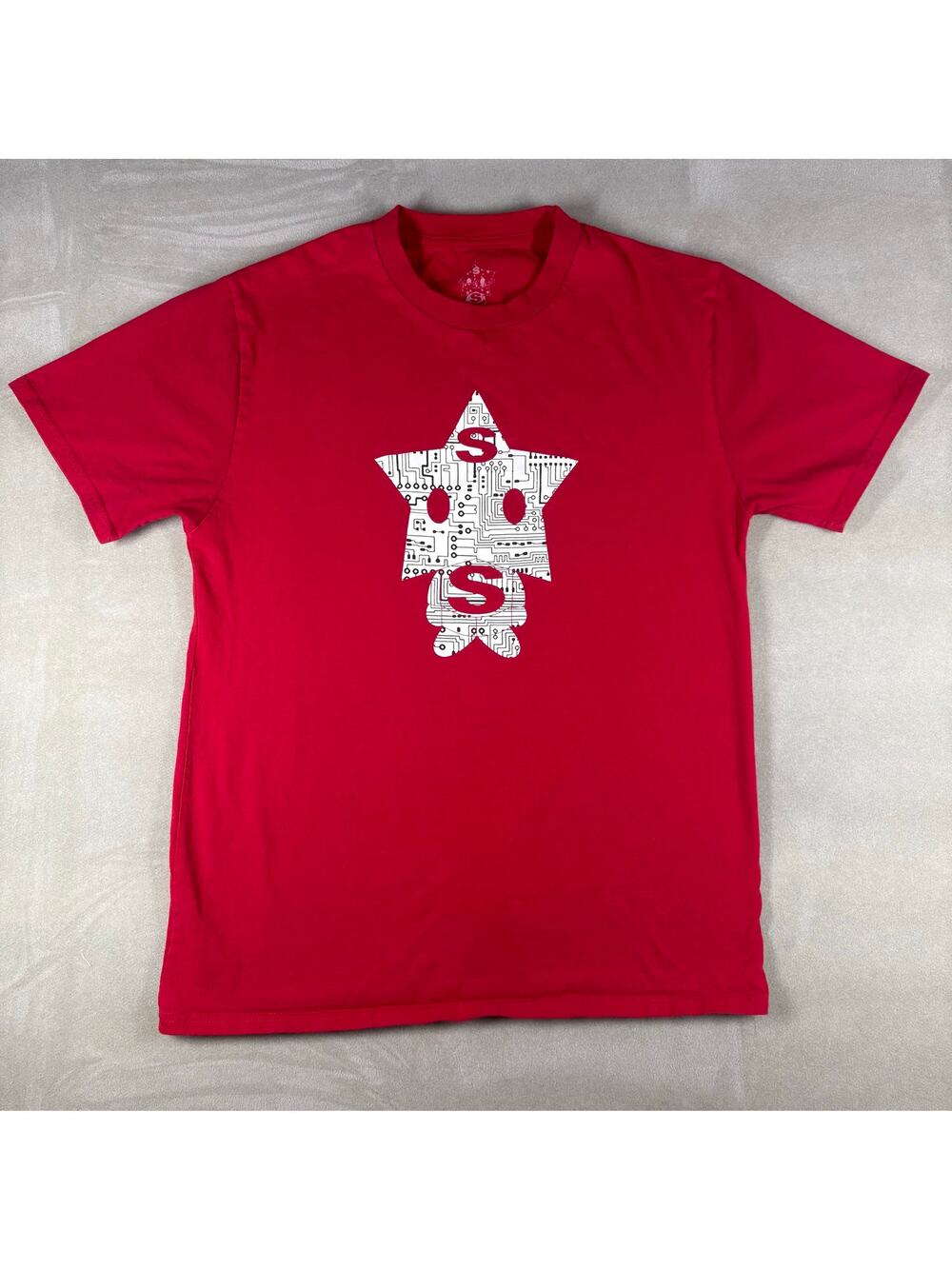 Sukamii Graphic T Shirt Mens L Red Circuit Board Star Streetwear Cotton Tee